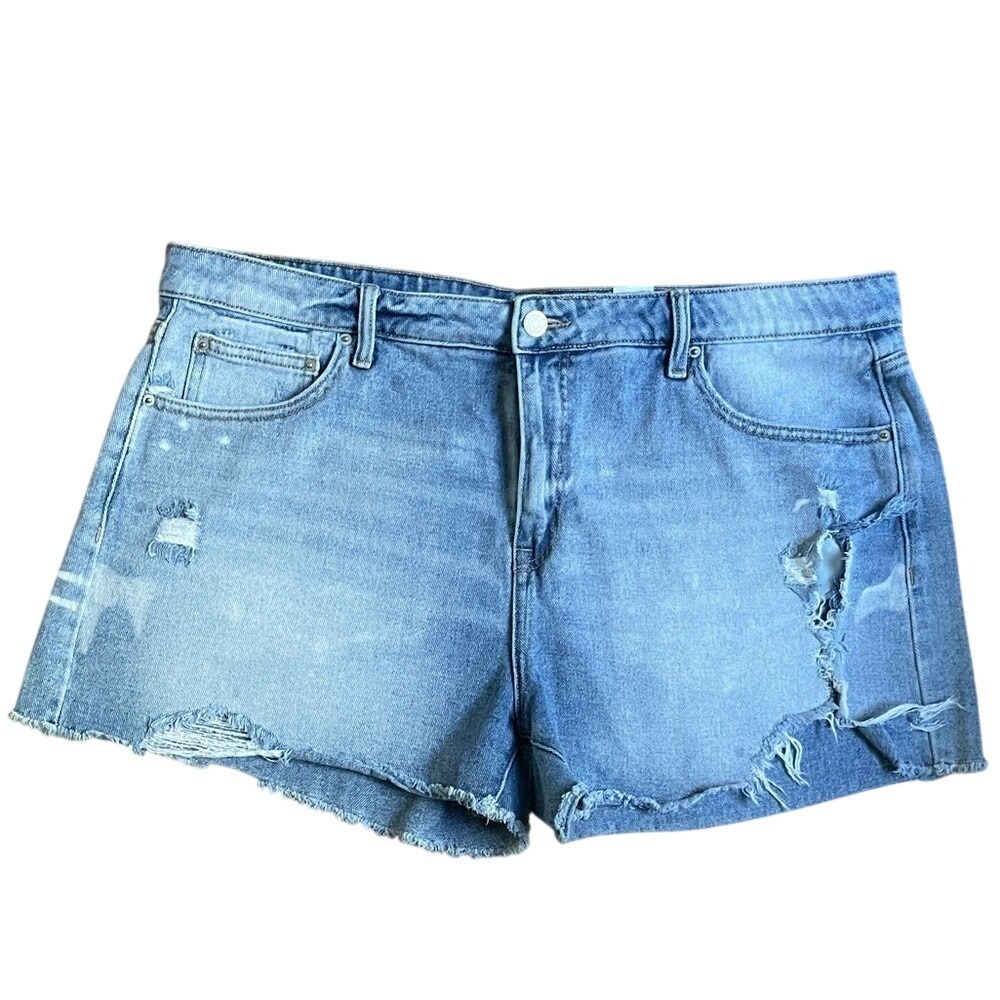 Time and Tru Denim Shorts Womens 18 Light Blue Excellent Distressed High Rise